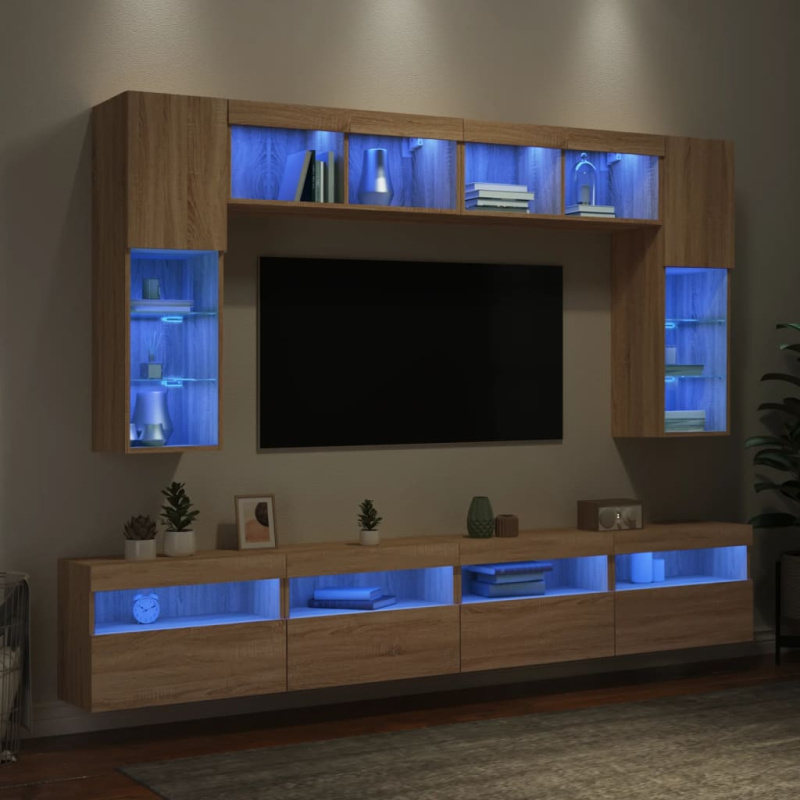 8Dílná Obývací Stěna S Led Osvětlením - Betonová šedá