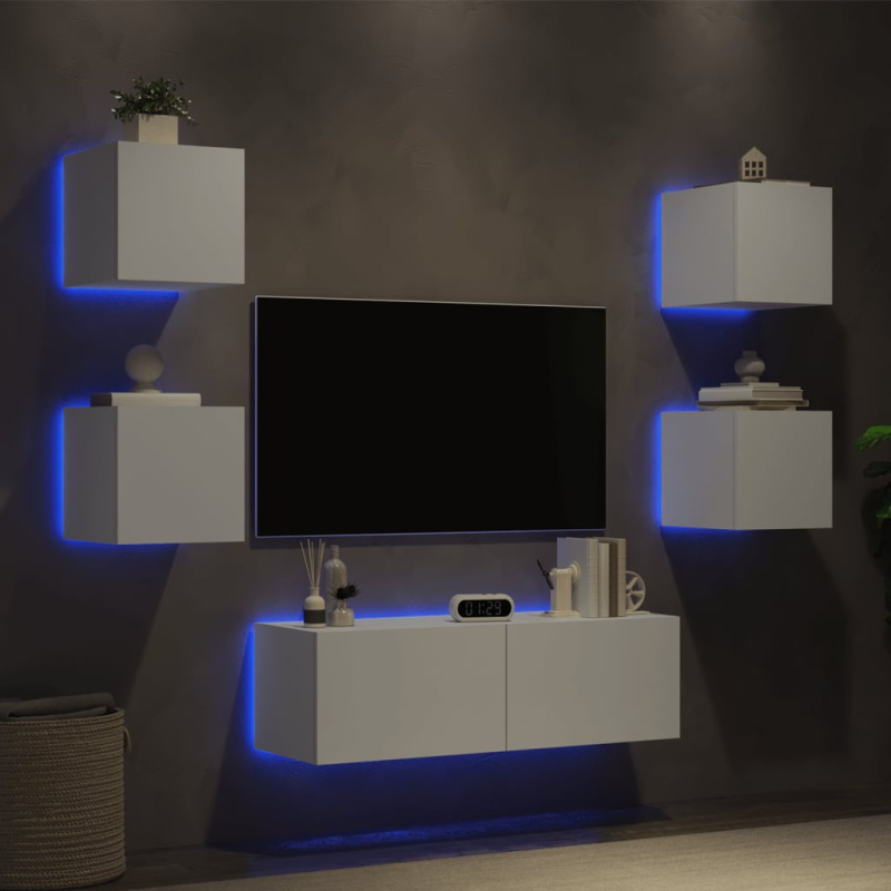 5Dílná Obývací Stěna S Led Osvětlením - Bílá