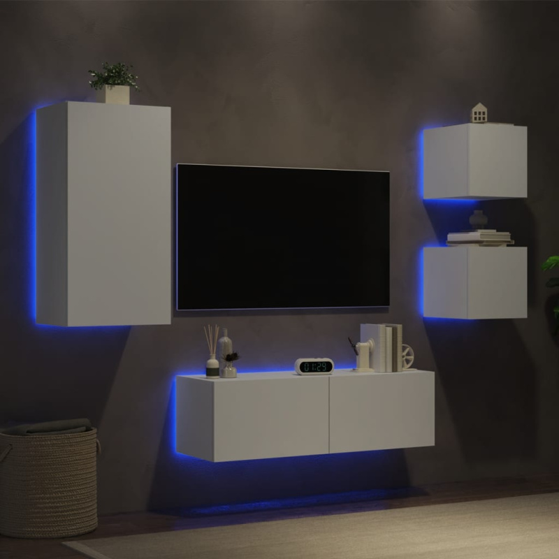 4Dílná Obývací Stěna S Led Osvětlením - dub sonoma