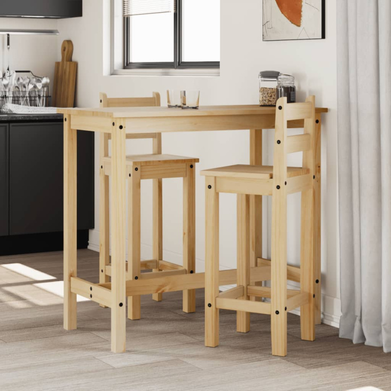 3Dílný Barový Set Masivní Borové Dřevo Hnědá - 112 cm / Barový stolek   2× barová židle
