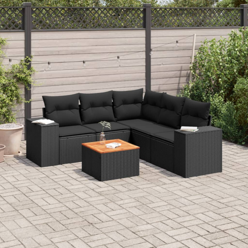 6Dílná Zahradní Sedací Souprava S Poduškami Černá Polyratan - béžová a šedá / 2x middle   table   corner