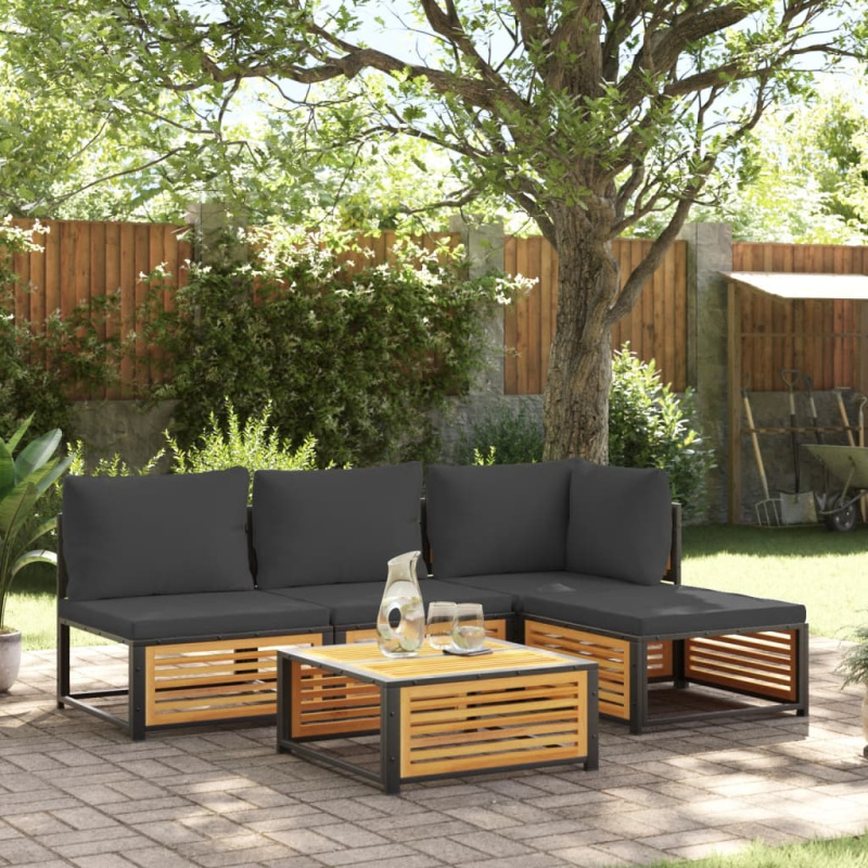 5Dílná Zahradní Sedací Souprava S Poduškami Masivní Akácie - Krémová / 3 seater