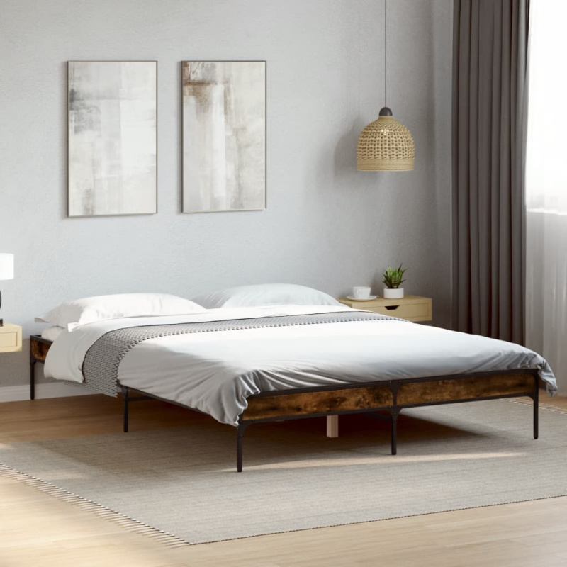Rám Postele Kompozitní Dřevo A Kov Kouřový Dub - 100 x 200 cm / 44 cm