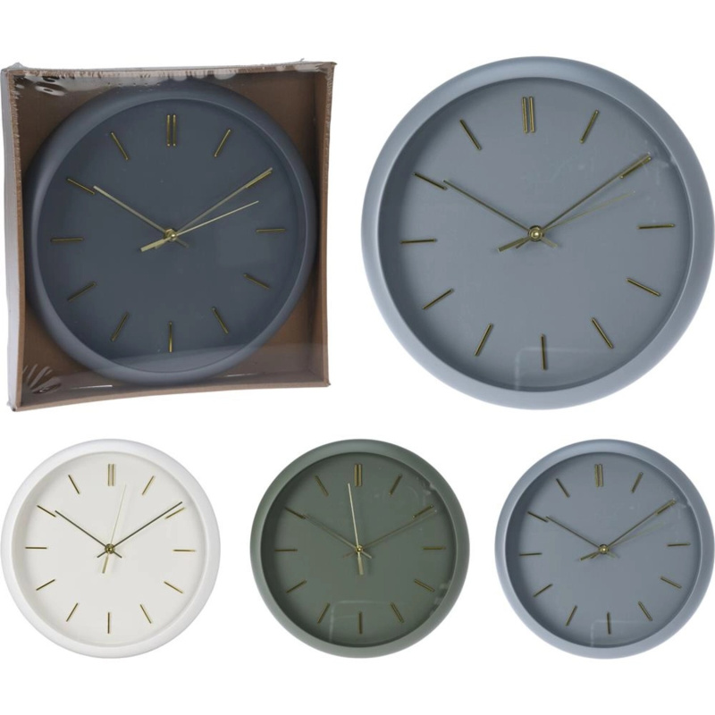 Nástěnné hodiny se zlatými ručičkami, různé barvy, pr. 30 x 4,5 cm