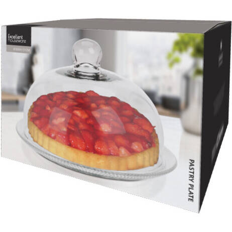 EH Excellent Houseware Skleněný podnos na těsto s poklopem, Ø 30 x 17 cm transparentní