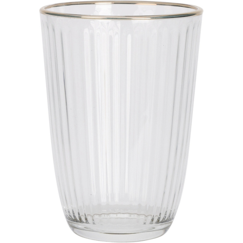 EH Excellent Houseware Rýhovaná sklenice se zlatým okrajem, 395 ml transparentní