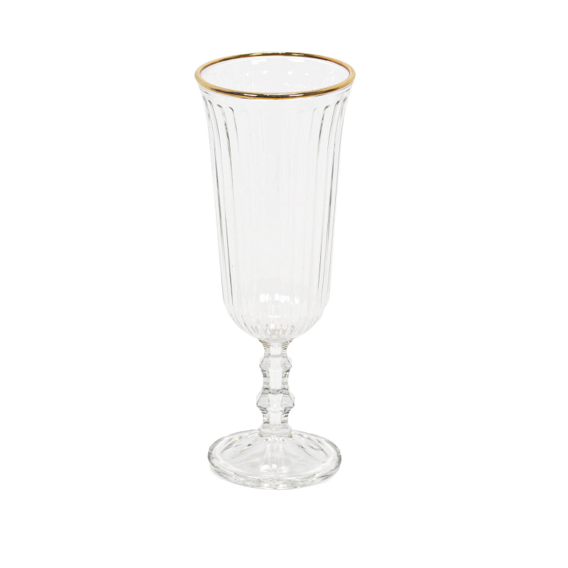 EH Excellent Houseware Sklenice na šampaňské s pruhovaným vzorem a zlatým okrajem, 120 ml transparentní