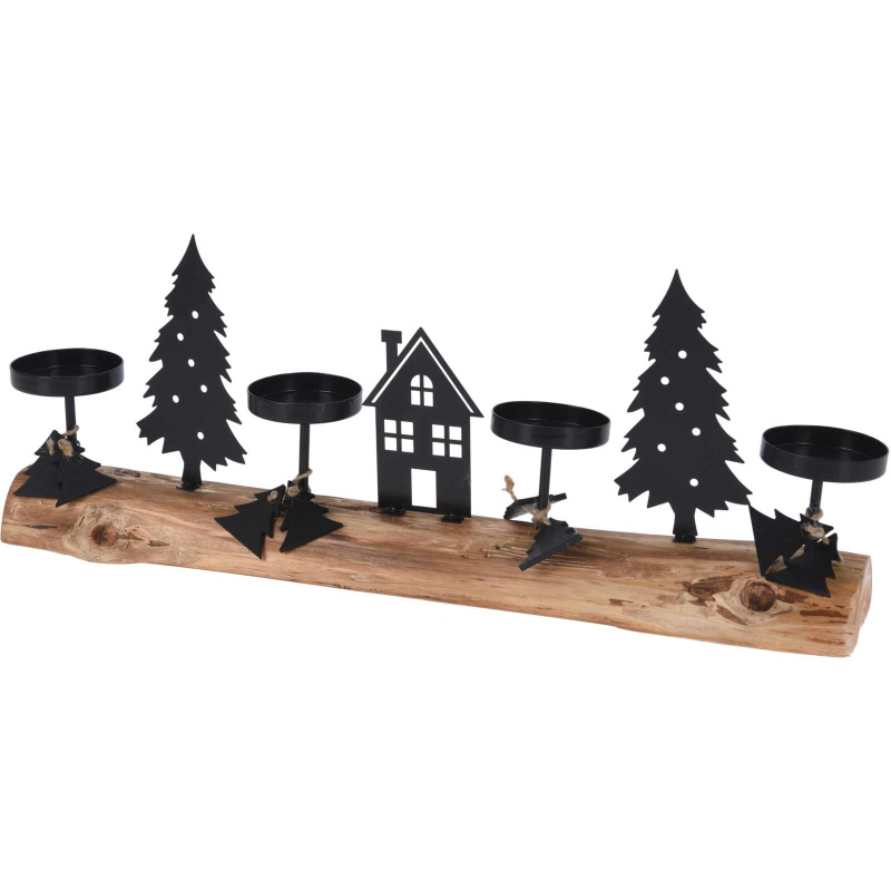Home Styling Collection Svícen na 4 čajové svíčky se zimní scénou černá