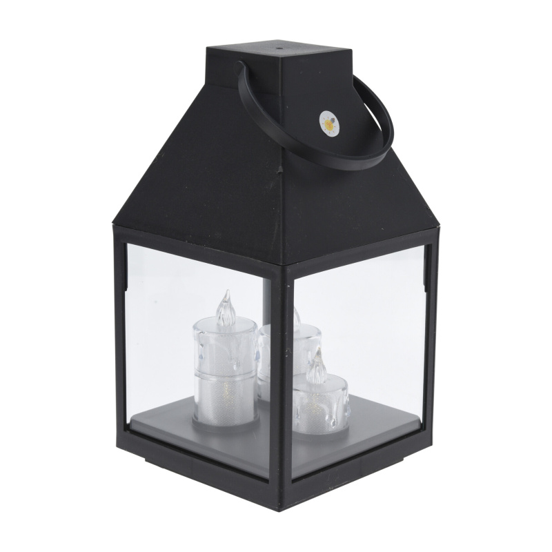 Home Styling Collection Lucerna se třemi LED svíčkami, 25 cm černá