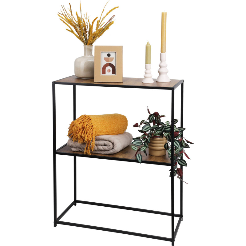 Home Styling Collection Loftový regál se 2 policemi, kov a MDF, 71 x 31 x 85 cm černá