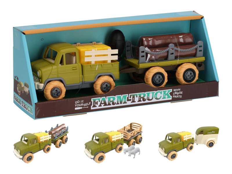 Auto farmář s přívěsem 26 cm, plast, mix druhů