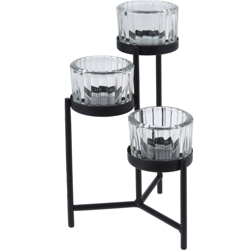 Home Styling Collection Svícen na tealight, kov a sklo, 10 x 10 x 16 cm černá