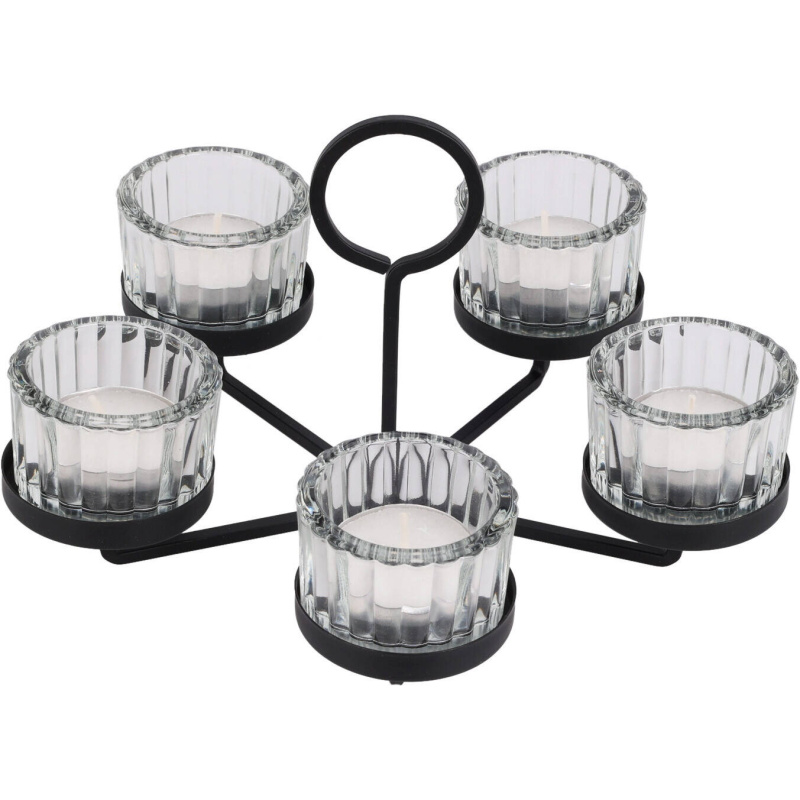 Home Styling Collection Svícen na tealight, kov a sklo, 21 x 21 x 12 cm černá