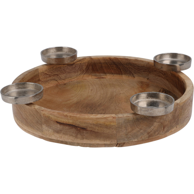 Home Styling Collection Svícen z mangového dřeva Ø 40 cm, čtyřramenný hnědý