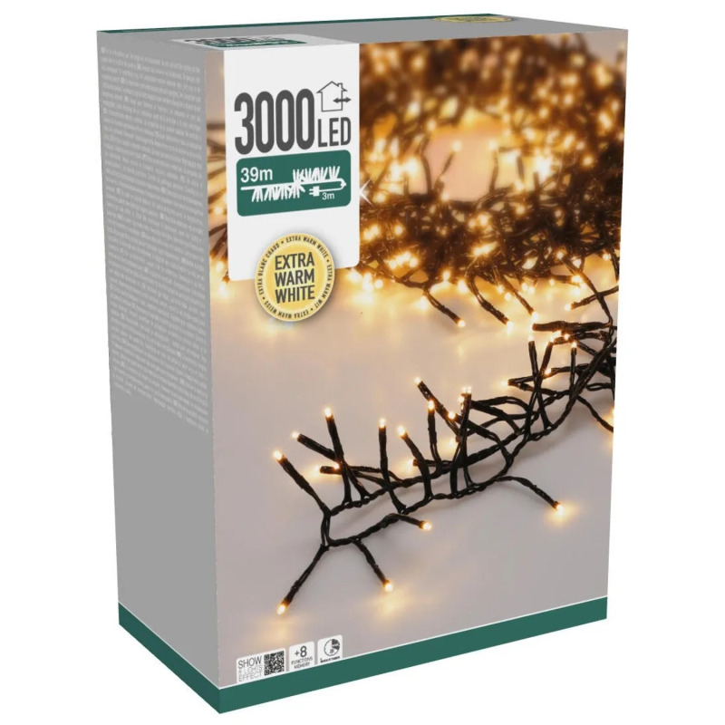 Koopman Světelný řetěz cluster IP44, 3000 LED extra teplá bílá, černá, 39 m
