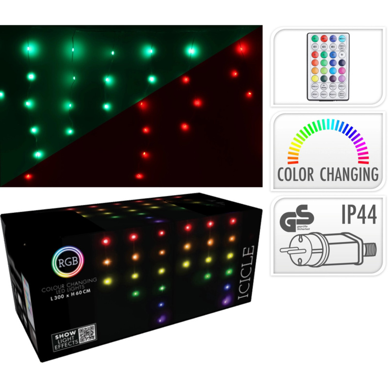 Koopman Světelný řetěz rampouch 85 RGB LED, IP44, 300 x 60 cm, 1 ks