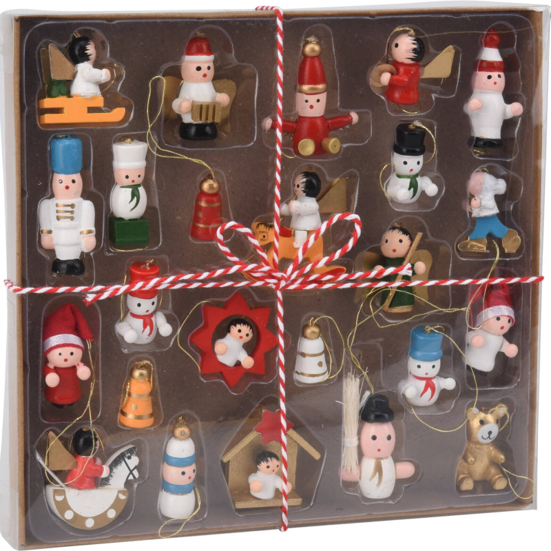 Home Styling Collection Sada dřevěných vánočních ozdob, 24 ks, vícebarevné vícebarevná