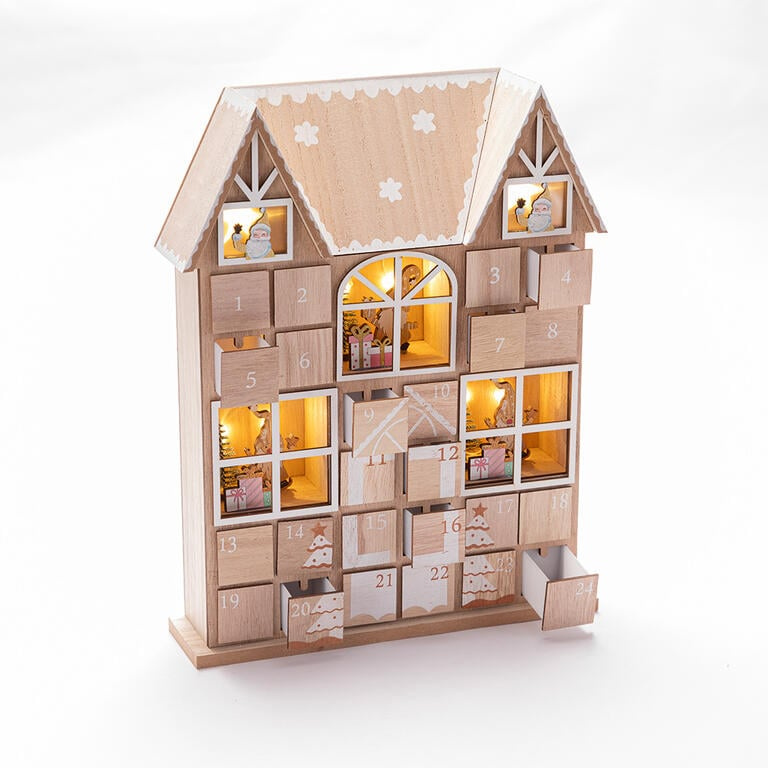 Dřevěný LED adventní kalendář s šuplíčky DOMEK
