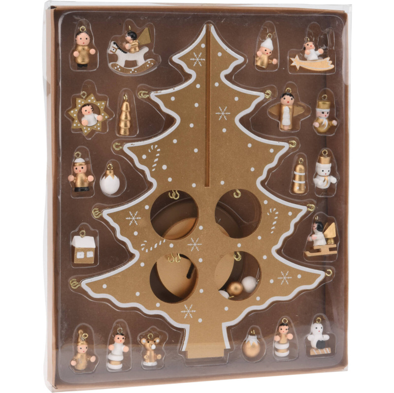 Home Styling Collection Skládací vánoční stromek s ozdobnými prvky, dřevěná ozdoba, 26 cm, hnědý hnědá