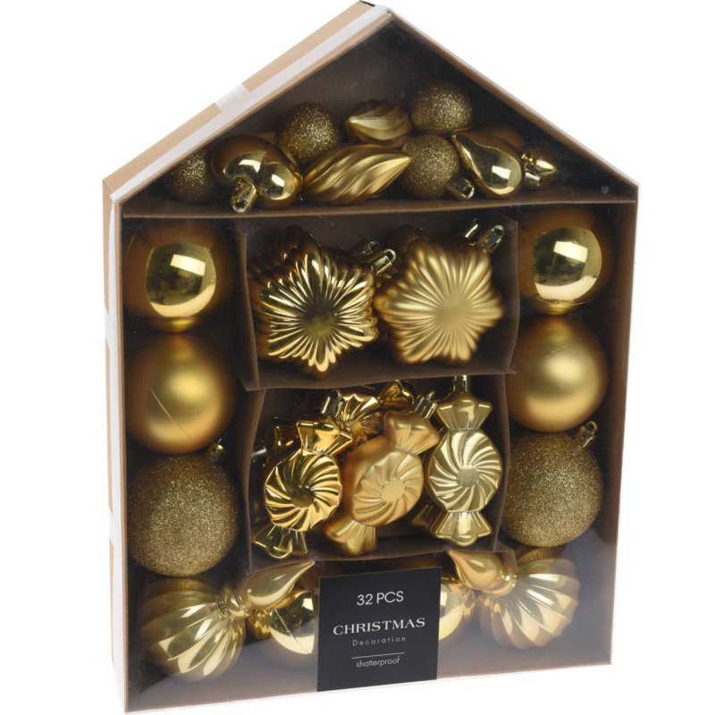 Home Styling Collection Sada ozdobných koulí v různých tvarech, 32 ks zlatá