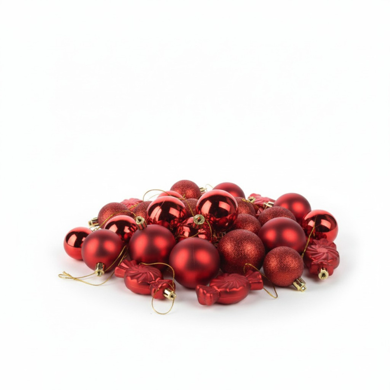 Home Styling Collection Sada ozdob na stromeček, různé tvary a velikosti, 32 kusů červený