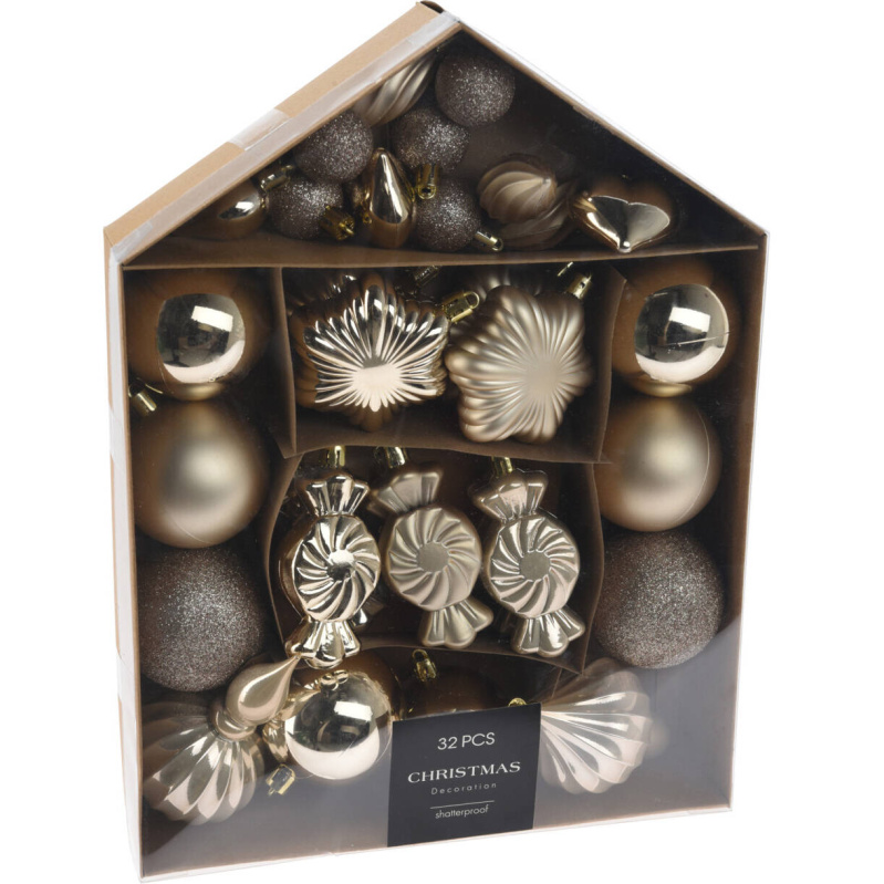 Home Styling Collection Sada ozdobných koulí v různých tvarech, 32 ks zlatá