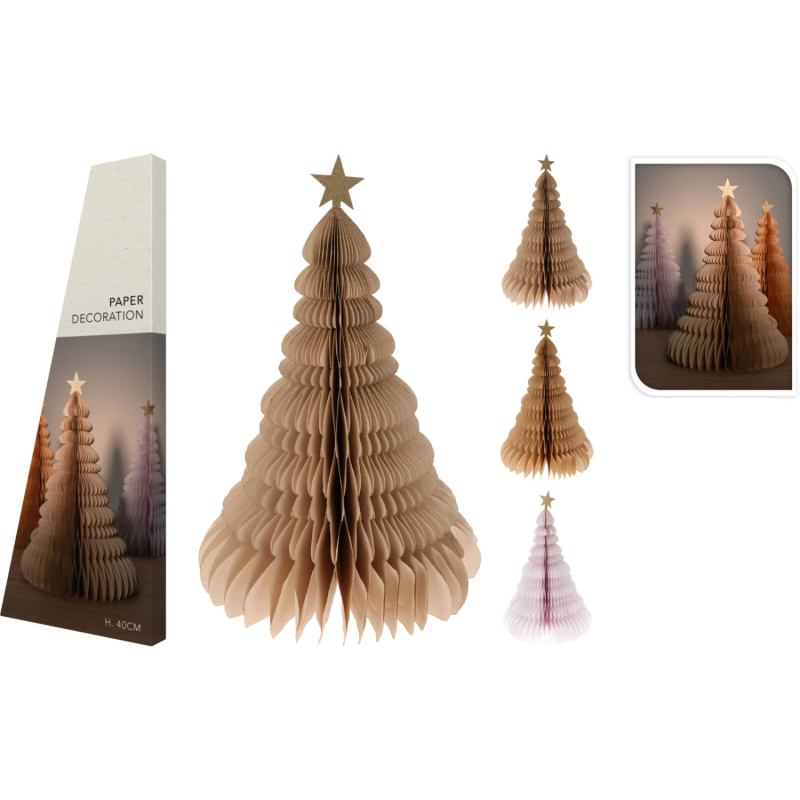 Koopman Papírový dekorativní strom, odstíny béžové a růžové, různé druhy, 40 cm