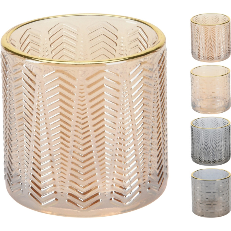 Koopman Skleněný svícen na čajovou svíčku chromový 6,5 cm ve 2 provedeních