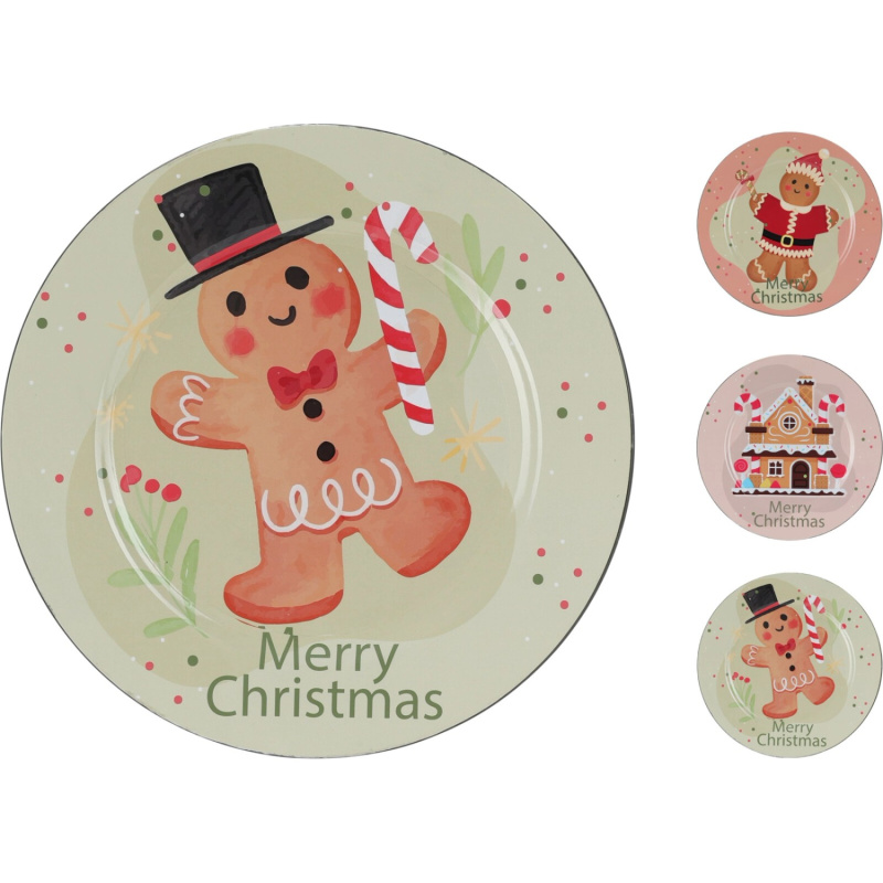 Plastový mělký talíř s vánočními motivy, různé druhy, pr. 33 cm