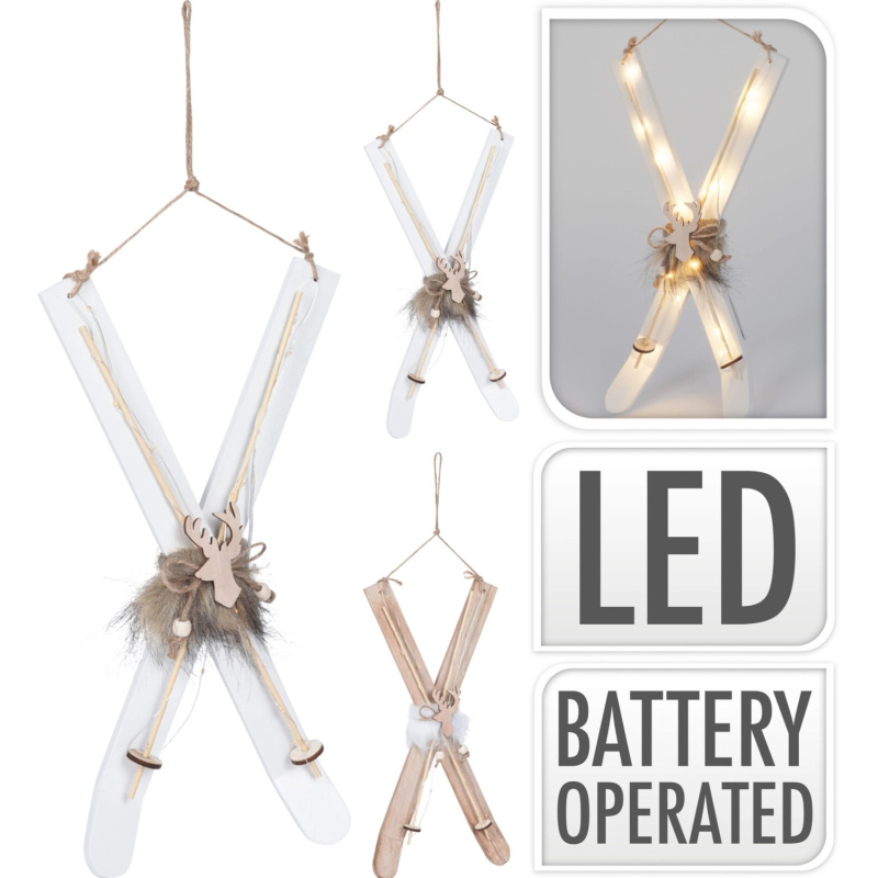 Závěsná vánoční dekorace lyže s LED osvětlením, různé druhy, 15,5 x 4,5 x 42 cm