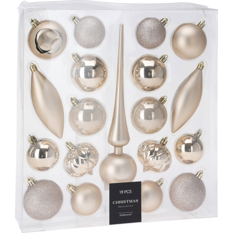 Home Styling Collection Sada ozdobných koulí různých tvarů s špičkou na vánoční stromek, 19 ks zlatá