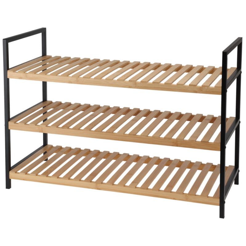 Storagesolutions Botník, 3 úrovně, bambus a kovový rám, 70 x 30 x 48,5 cm hnědý