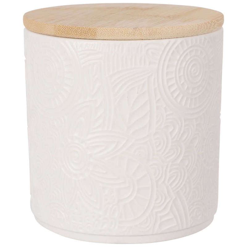 EH Excellent Houseware Keramická dóza s bambusovým víkem, Ø 10 x 10,5 cm béžová