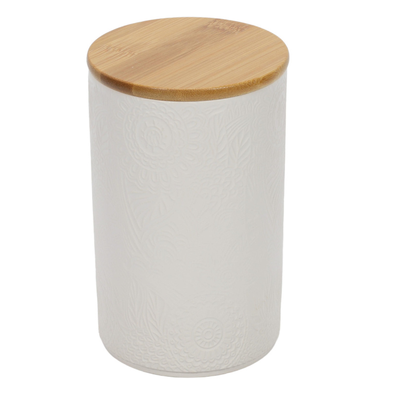 EH Excellent Houseware Keramická dóza s bambusovým víkem, Ø 10 x 16 cm béžová