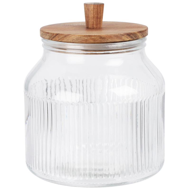 EH Excellent Houseware Skleněná dóza DONO s víkem z akátového dřeva, 2200 ml transparentní