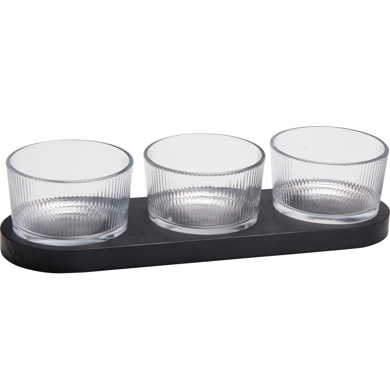 EH Excellent Houseware Skleněné misky na svačinu ZINARI na dřevěném podstavci, 4 kusy x Ø 9 cm transparentní