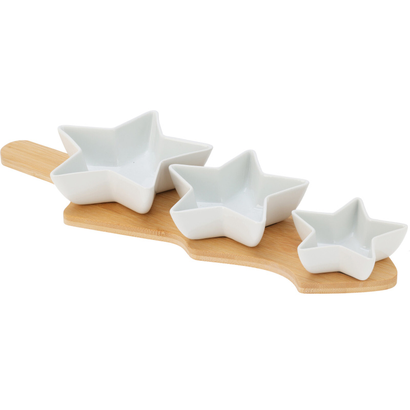 EH Excellent Houseware Misky na občerstvení GLACIERA, 3 hvězdy a bambusový podnos bílý