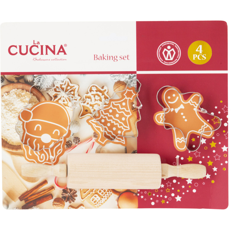 La Cucina Sada na pečení pro děti MIRLI, dřevěný váleček a 3 formičky hnědý