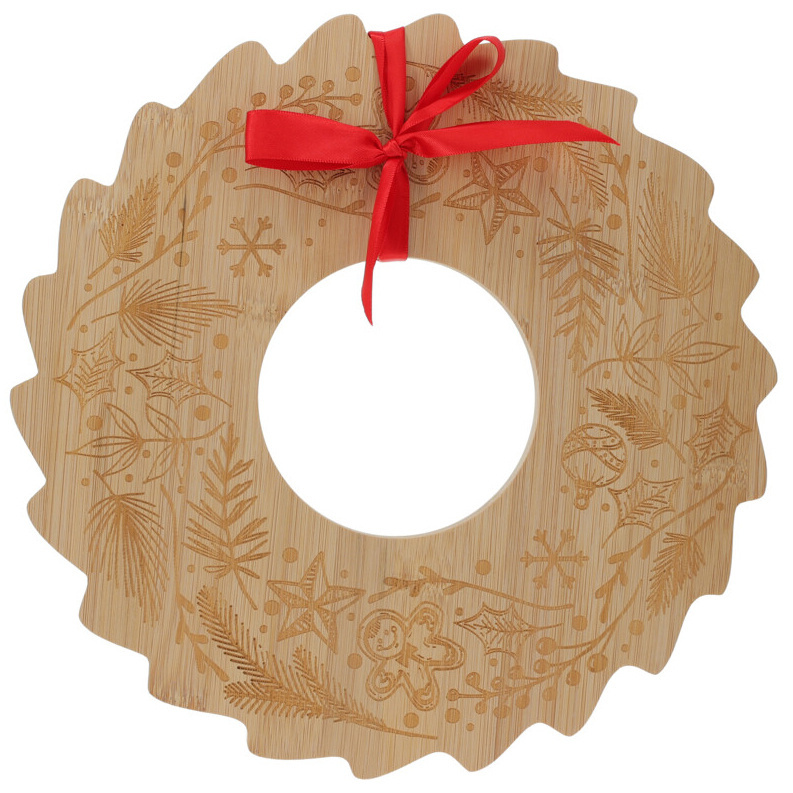 EH Excellent Houseware Bambusový podnos na občerstvení BELLUNE vánoční věnec, Ø 30 cm hnědý