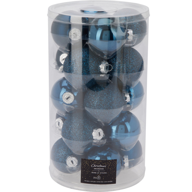 Home Styling Collection Skleněné vánoční koule Ø 6 cm, 20 kusů, modré modrý