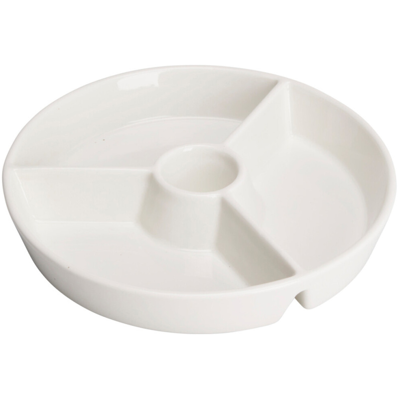 EH Excellent Houseware Kulatý tác na občerstvení s přihrádkami a místem na dip, Ø 19,5 cm bílý