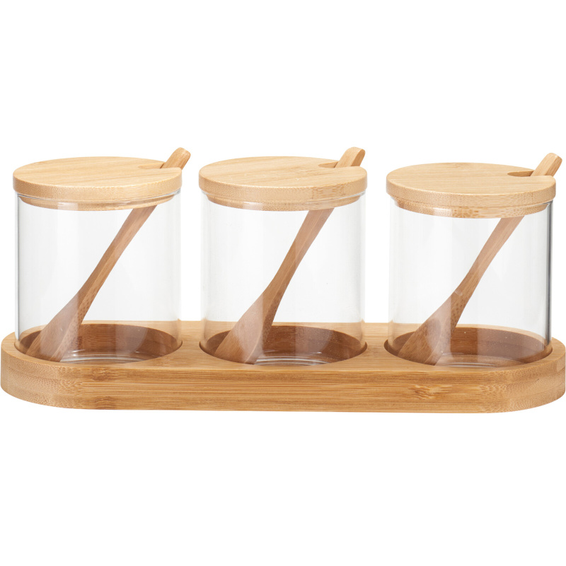 EH Excellent Houseware Kořenky YULEA, 3 x Ø 8,5 cm, na bambusovém podstavci hnědý 98462