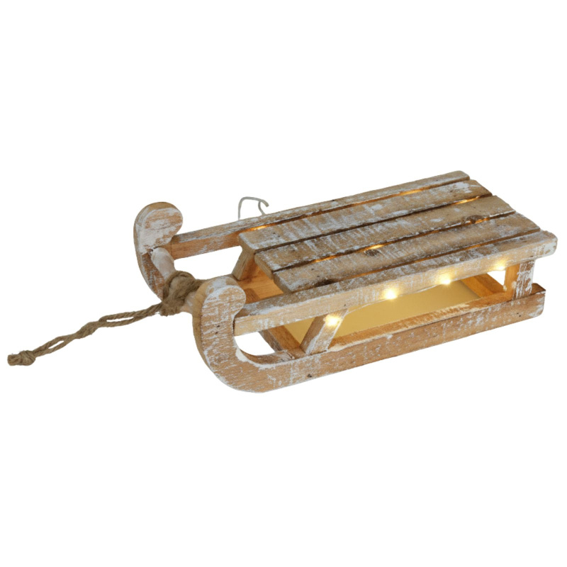 Home Styling Collection Vánoční dekorace ze dřeva s LED, sáně, 32 x 25 x 11 cm zlatý