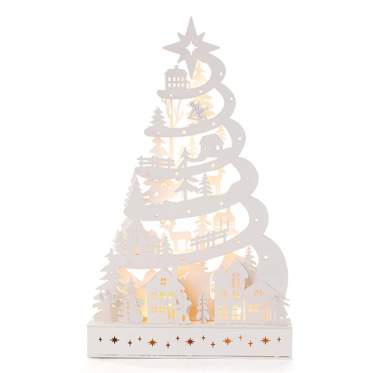 Dřevěná dekorace STROM s LED 45 cm, bílá