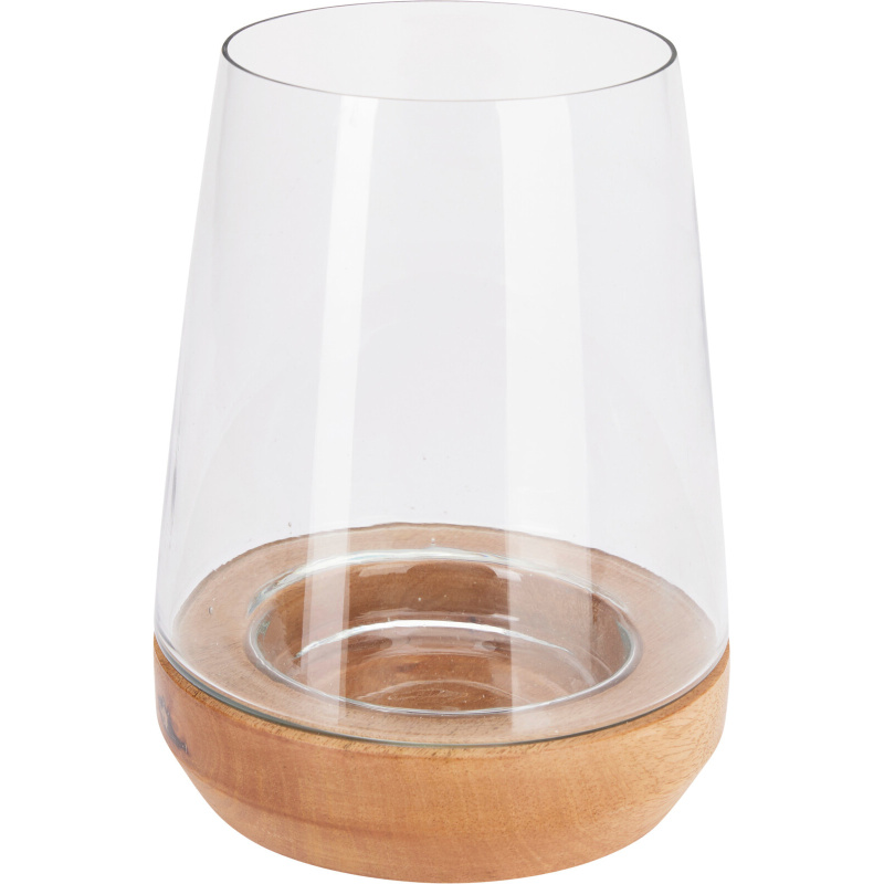 Home Styling Collection Lucerna s dřevěným podstavcem, 23 cm transparentní