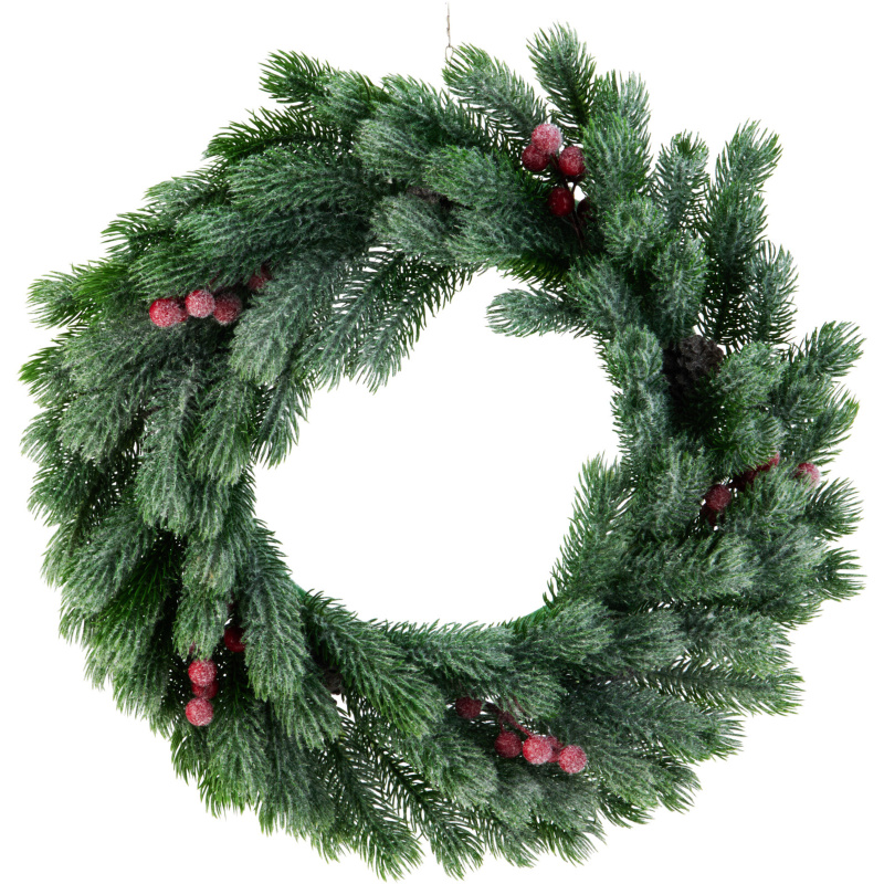 Home Styling Collection Vánoční věnec s jeřabinami a sněhovým efektem, 42 cm zelený