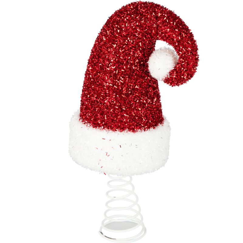 Home Styling Collection Špička na vánoční stromek, třpytivá čepice Santa Clause, 32 cm červený