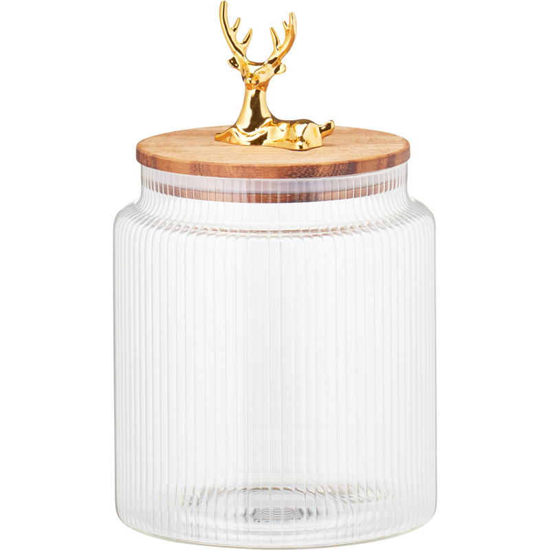 Home Styling Collection Skleněná nádoba s víčkem s jelenem 1100 ml transparentní