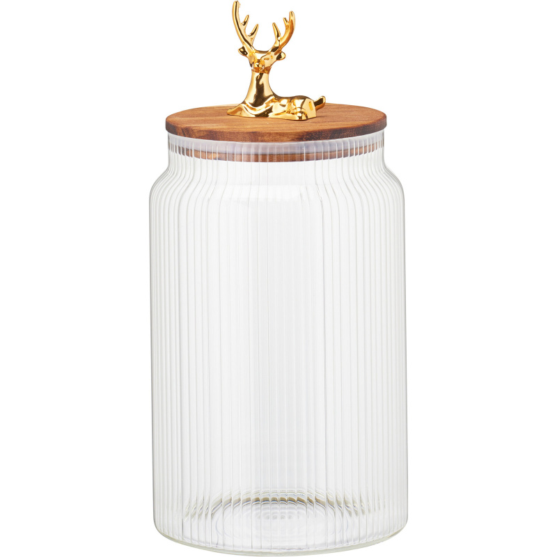Home Styling Collection Skleněná nádoba s víčkem s jelenem 1600 ml transparentní