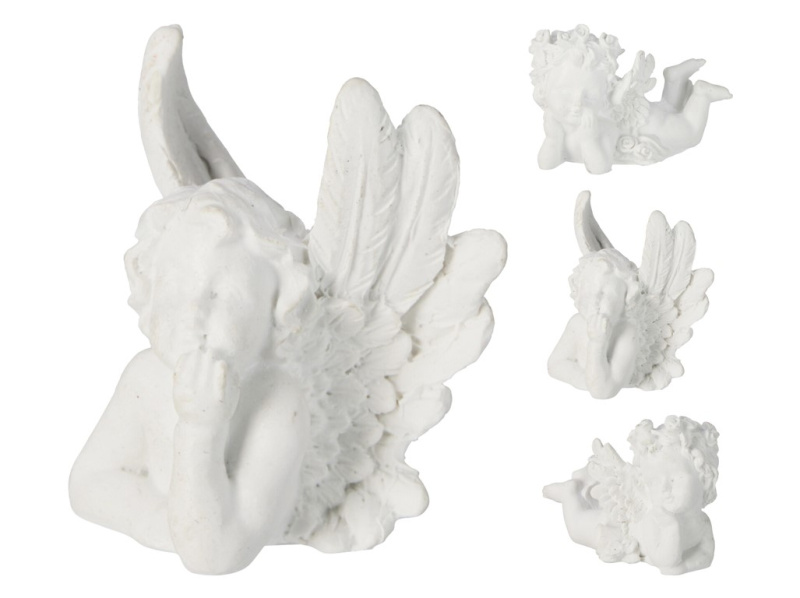 Anděl polyresin ležící mix, bílá